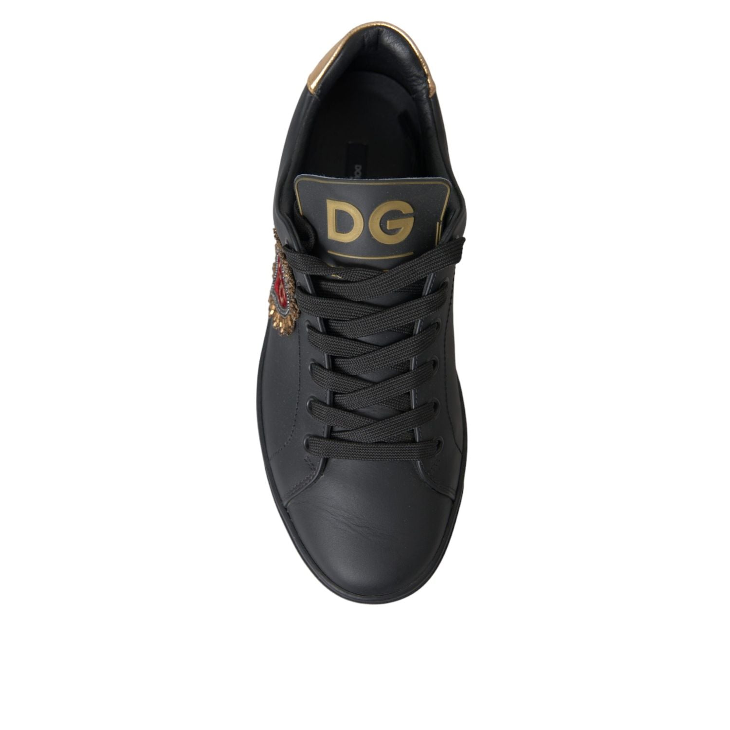 Dolce & Gabbana Black Leather Heart Embellished Sneakers Shoes