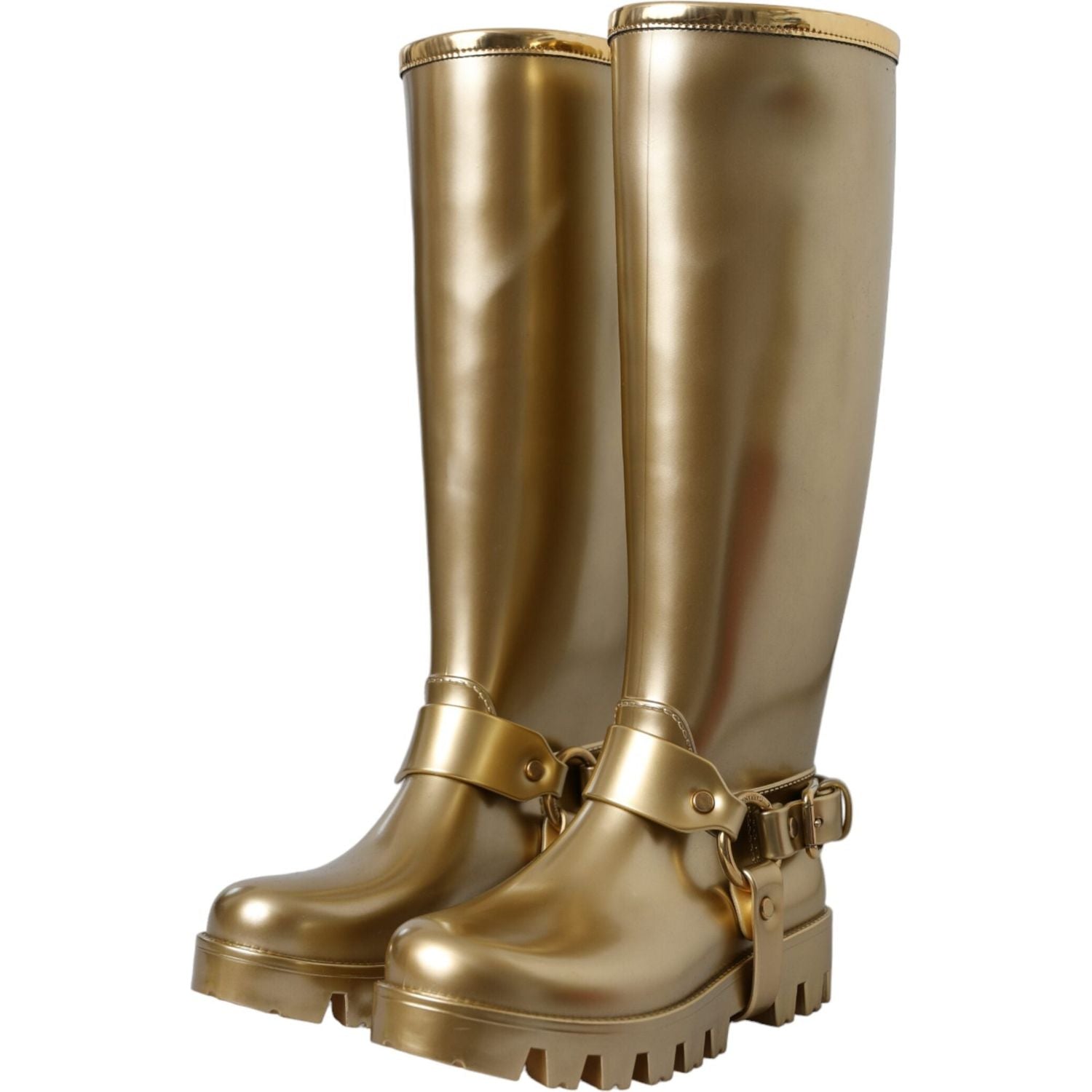 Dolce & Gabbana Metallic Gold Rubber PVC Rain Boots Shoes