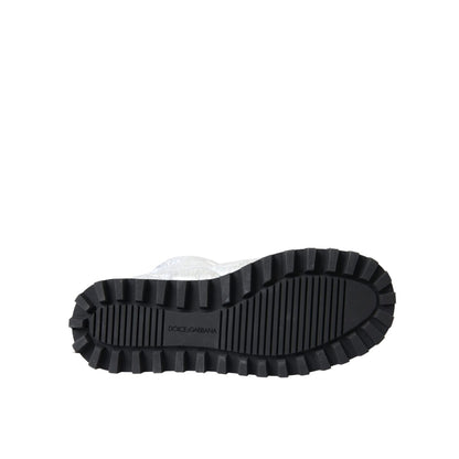 Dolce & Gabbana Metallic Silver Quilted Logo Patch Boot Shoes