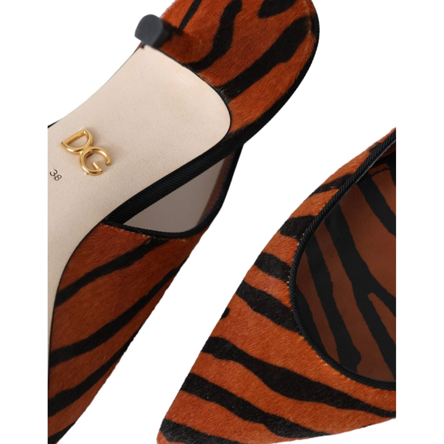 Dolce & Gabbana Black Orange Zebra Leather Slingbacks Shoes