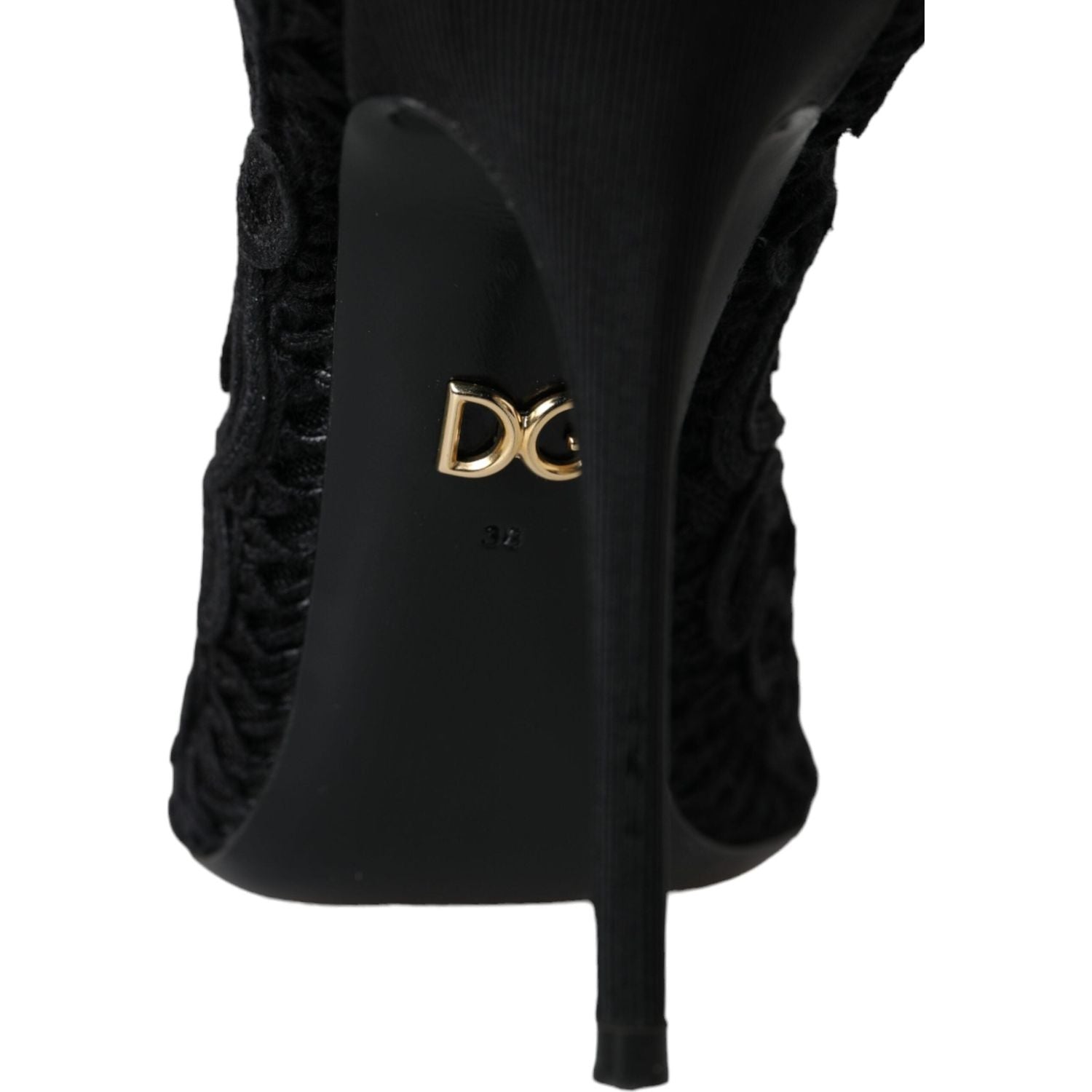 Dolce & Gabbana Black Cordonetto Ricamo Pump Open Toe Shoes