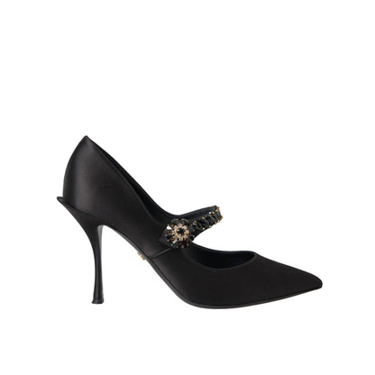 Dolce & Gabbana Black Mary Jane Crystal Heels Pumps Shoes