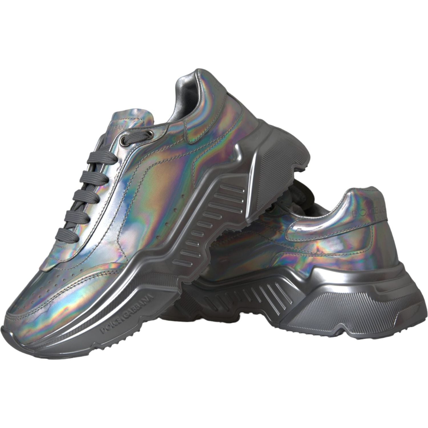 Dolce & Gabbana Silver Iridescent DAYMASTER Leather Sneakers Shoes