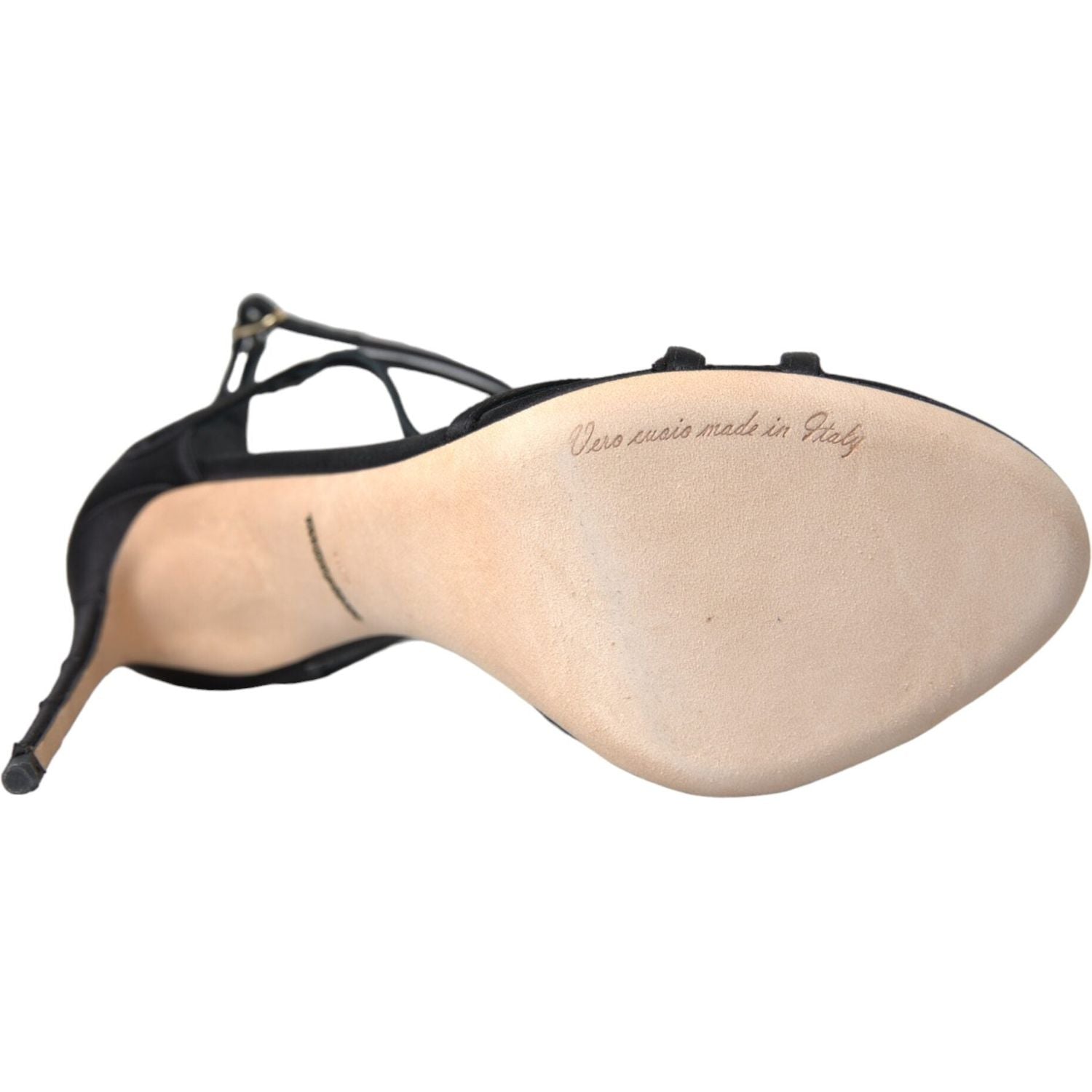 صندل كيرا من الساتان بكعب عالٍ باللون الأسود من دولتشي آند غابانا