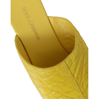 Dolce & Gabbana Yellow Leather Wood Mule Wedge Slides Shoes