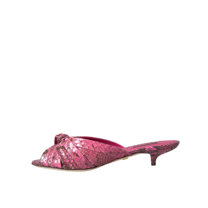 Dolce & Gabbana Pink Exotic Leather Kitten Heels Slides Shoes