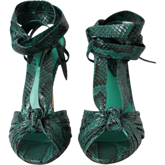 Dolce & Gabbana Green Exotic Leather Heels Sandals Shoes Dolce & Gabbana Dark Slate Gray