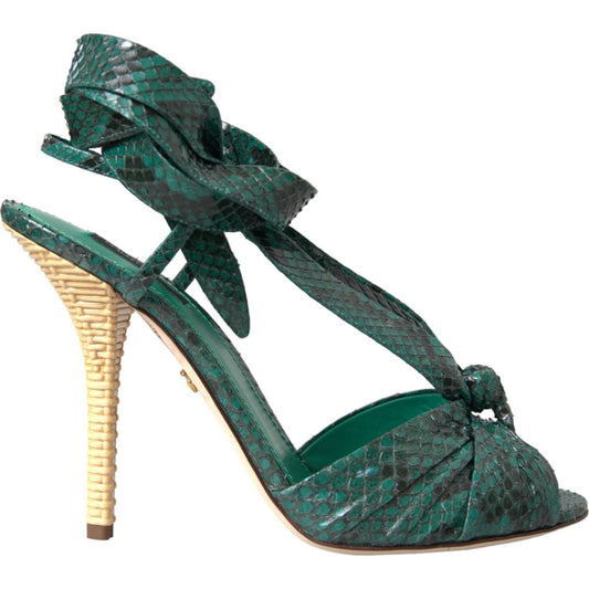 Dolce & Gabbana Green Exotic Leather Heels Sandals Shoes Dolce & Gabbana Dark Slate Gray