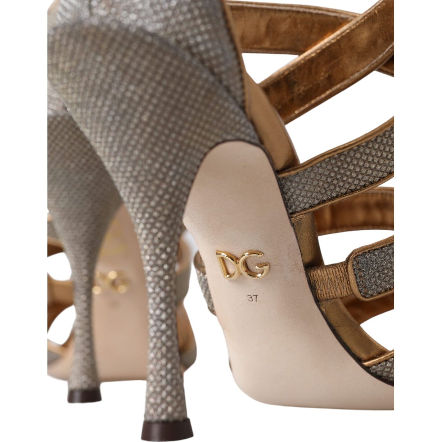 Dolce & Gabbana Bronze Crystal Strap Heels Sandals Shoes