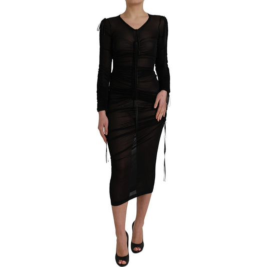 Dolce & Gabbana Black Sheer Bodycon Sheath Midi Dress Dolce & Gabbana Rosy Brown