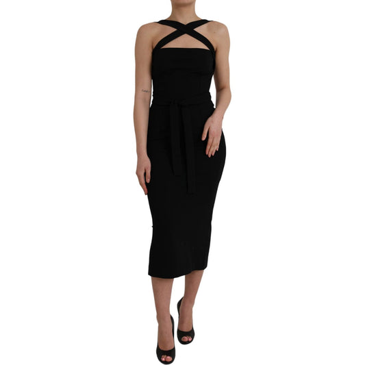 Dolce & Gabbana Black Sheath Halter Sleeveless Midi Dress Dolce & Gabbana Black