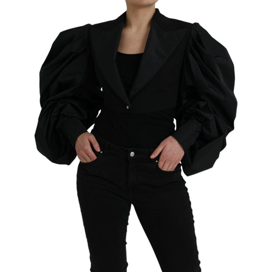 Dolce & Gabbana Black Polyester Puffed Sleeves Cropped Jacket Dolce & Gabbana Black