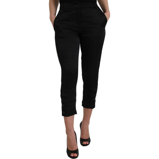Ermanno Scervino Black High Waist Capri Cropped Pants Ermanno Scervino Rosy Brown