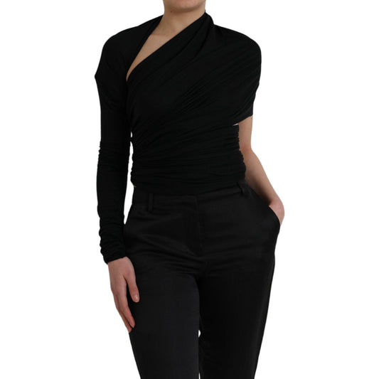 Dolce & Gabbana Black Wool Cutout Asymmetric Long Sleeve Top Dolce & Gabbana Black