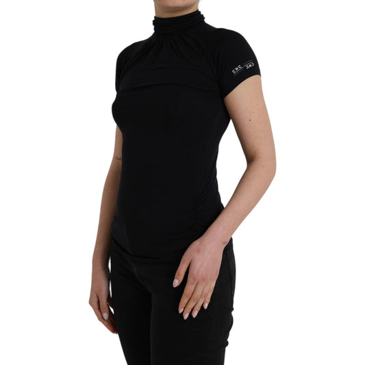 Costume National Black Turtleneck Viscose Short Sleeve Top Costume National Rosy Brown