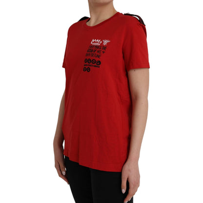 Dolce & Gabbana Red Cotton Graphic Print Crew Neck T-shirt