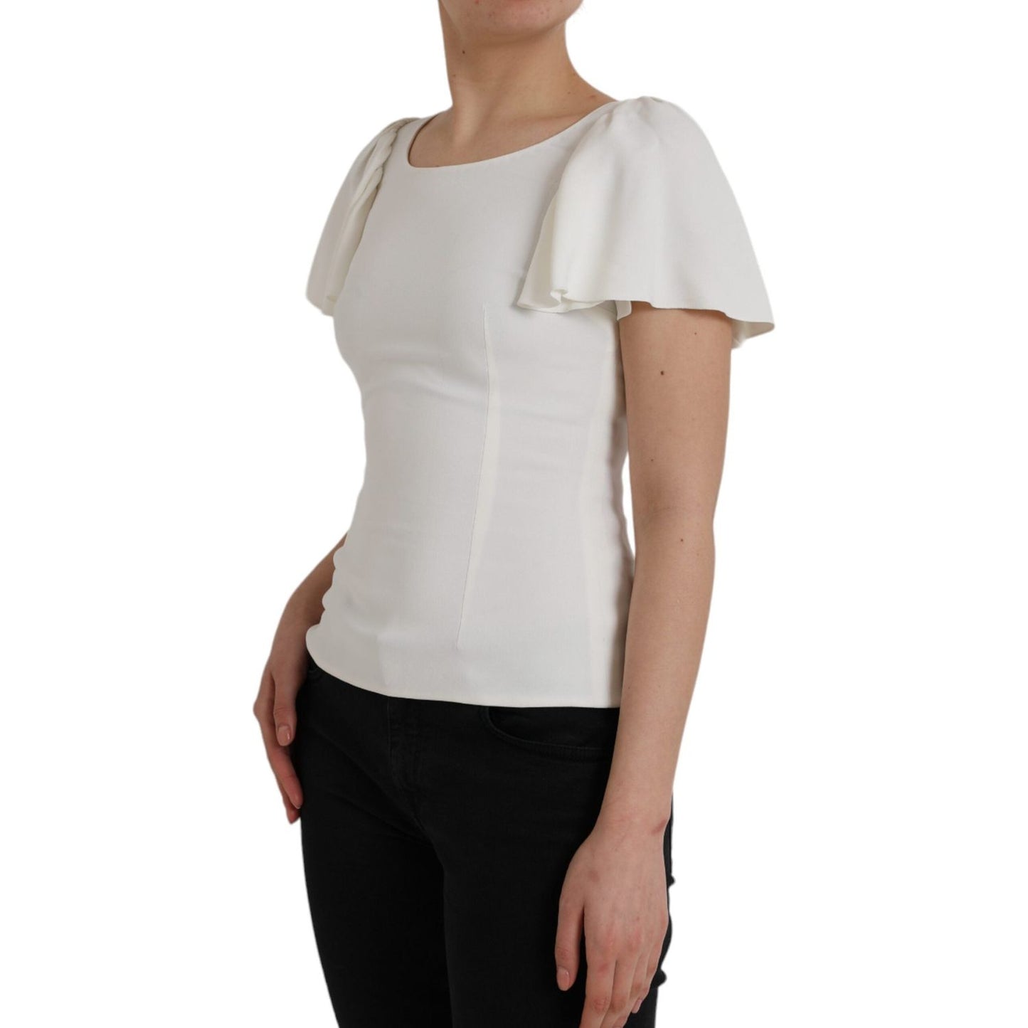 Dolce & Gabbana White Viscose Round Neck Short Sleeves Top
