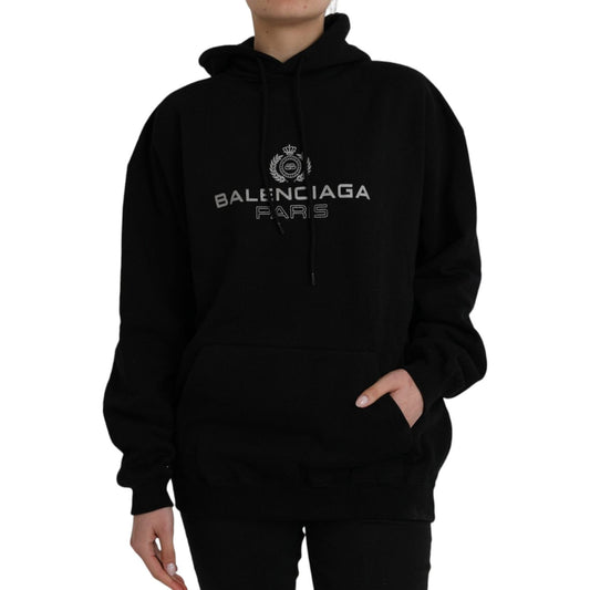 Balenciaga Black Cotton Logo Hooded Pullover Sweatshirt Sweater Balenciaga Black