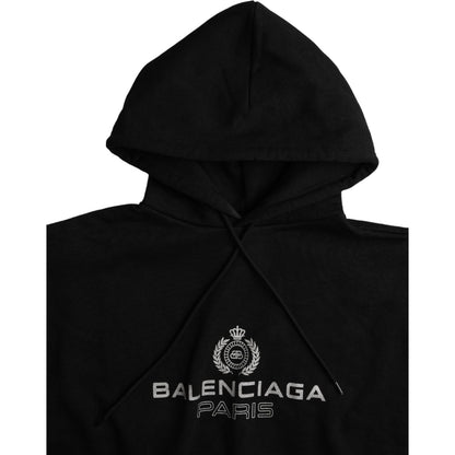 Balenciaga Black Cotton Logo Hooded Pullover Sweatshirt Sweater