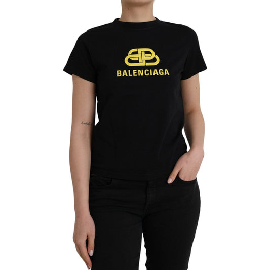 Balenciaga Black Cotton Logo Print Crew Neck Short Sleeves T-shirt Balenciaga Rosy Brown