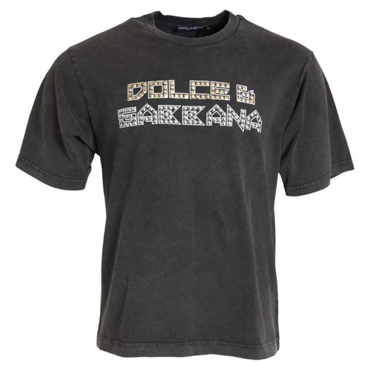 Dolce & Gabbana Gray Logo Embellished Cotton Short Sleeves T-shirt Dolce & Gabbana Dark Slate Gray