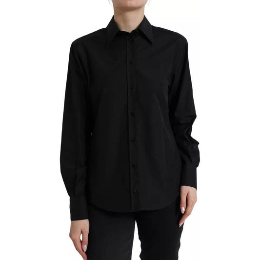 Dolce & Gabbana Black Cotton Collared Formal Dress Shirt Top Dolce & Gabbana Black