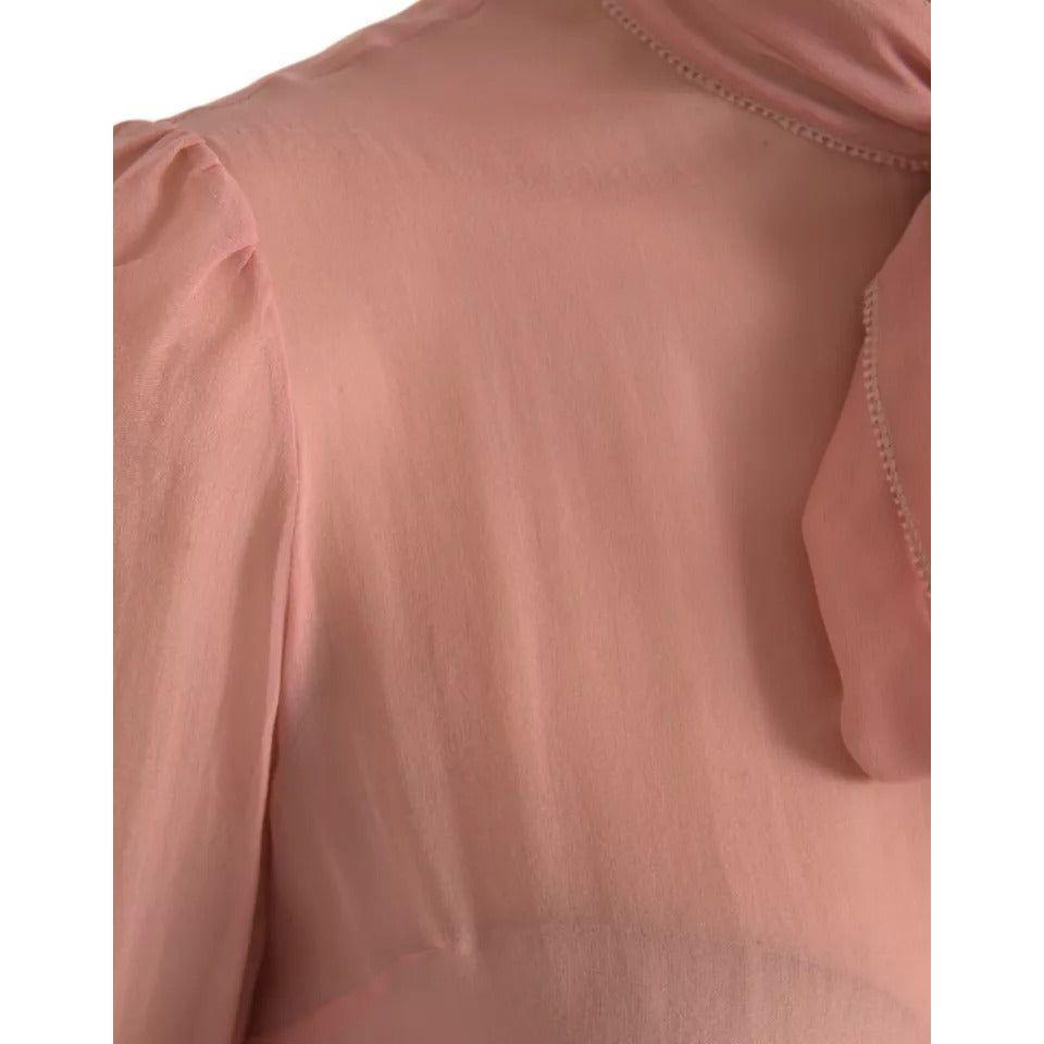 Dolce & Gabbana Pink Long Sleeves Ascot Collar Top Blouse Dolce & Gabbana Rosy Brown