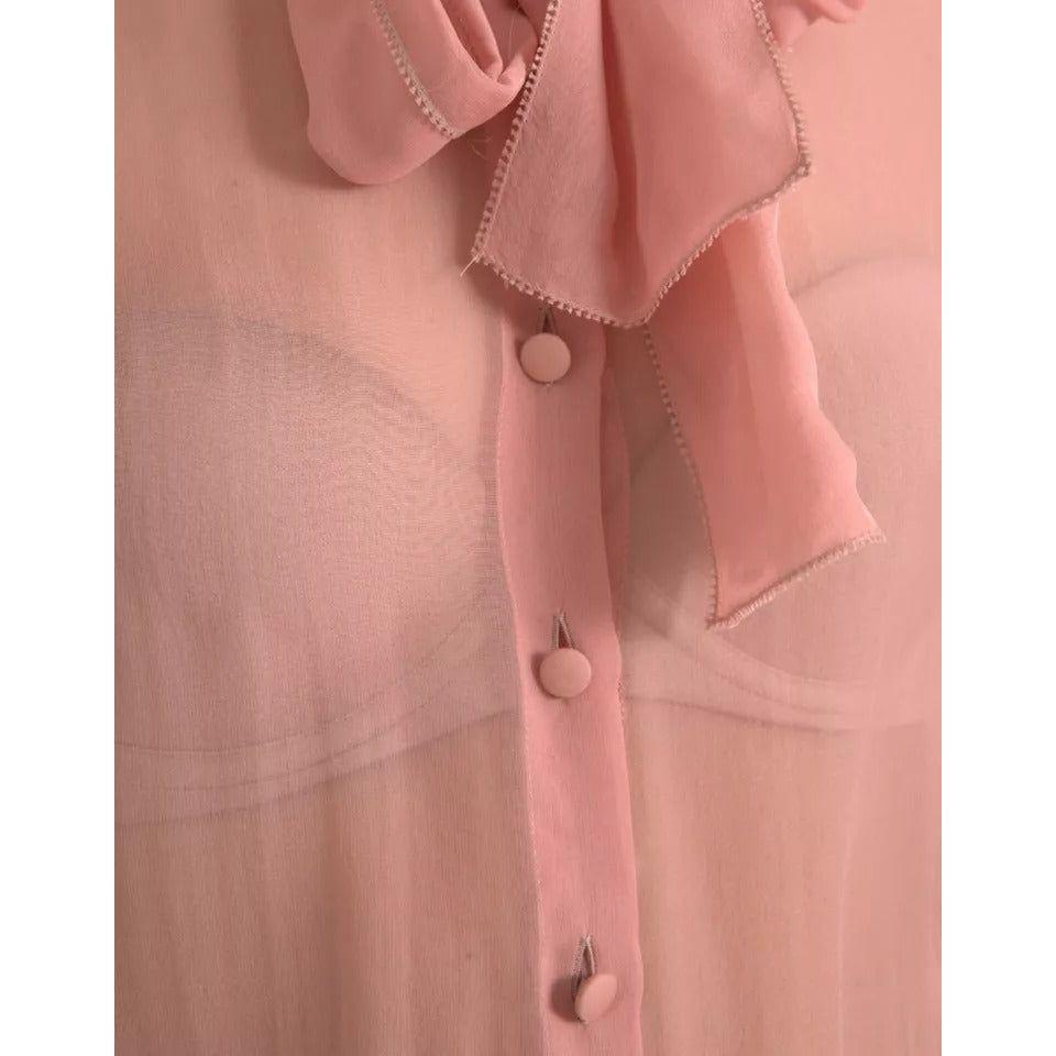 Dolce & Gabbana Pink Long Sleeves Ascot Collar Top Blouse Dolce & Gabbana Rosy Brown