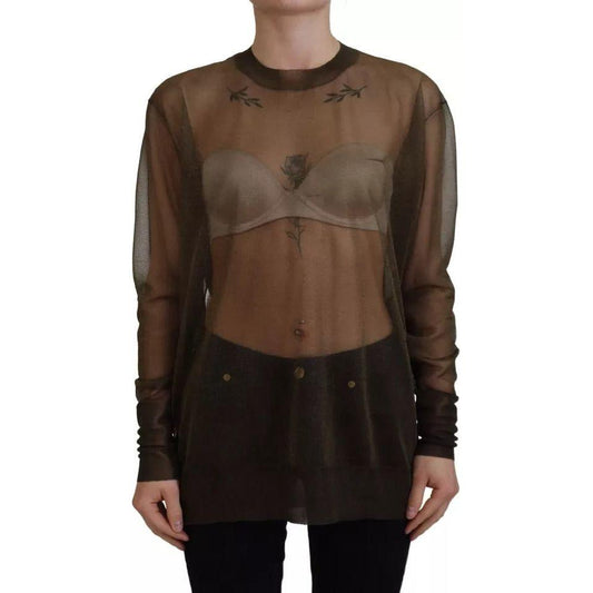 Dolce & Gabbana Black Transparent Crewneck Long Sleeves Top Dolce & Gabbana Dark Slate Gray