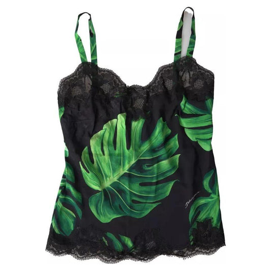 Dolce & Gabbana Black Philodendron Print Silk Camisole Underwear Dolce & Gabbana Dark Slate Gray