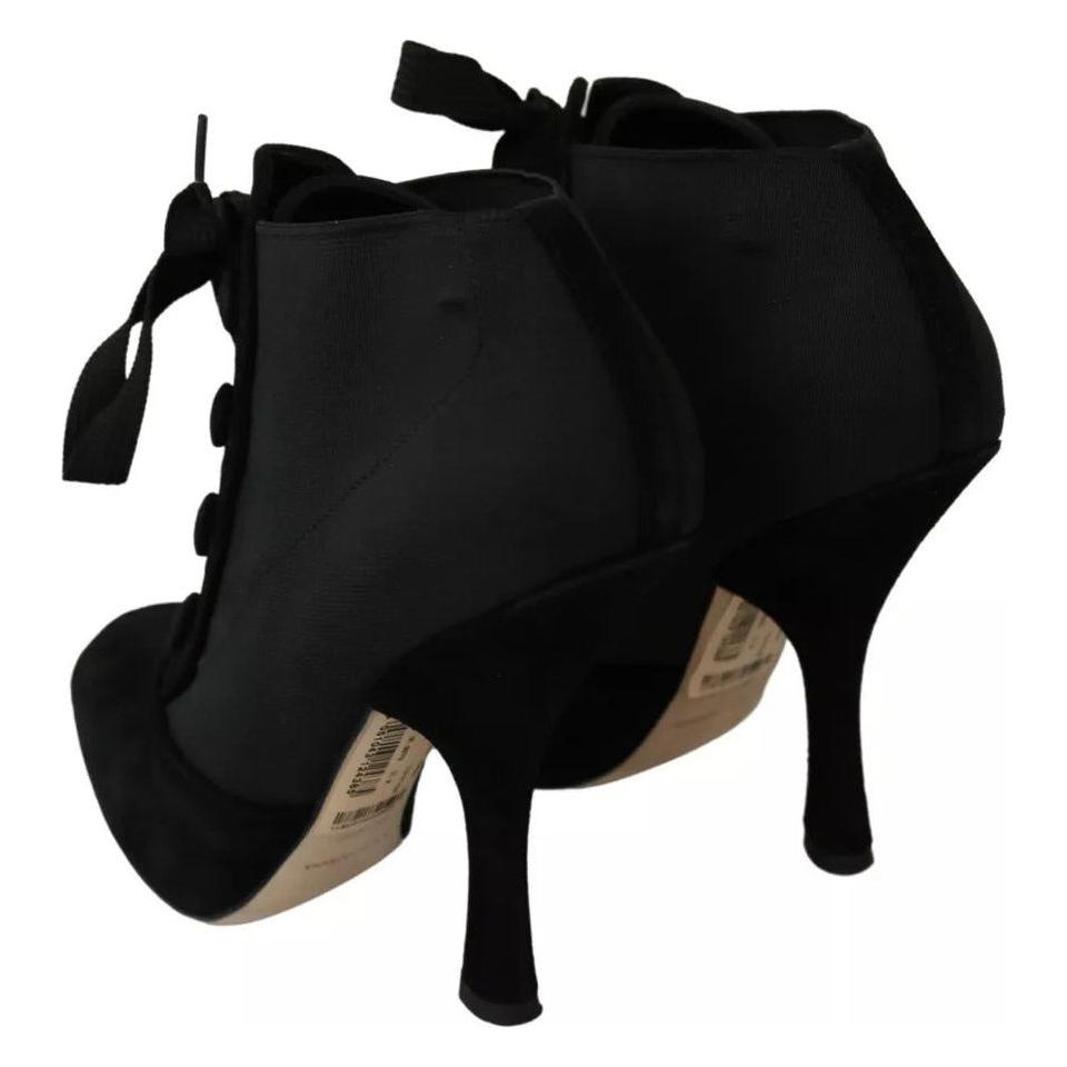 Dolce & Gabbana Black Suede Stretch Ankle Boots Booties Shoes