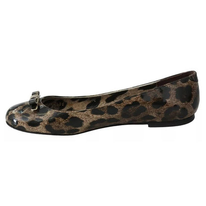 Dolce & Gabbana Brown Leopard Ballerina Flats Leather Shoes