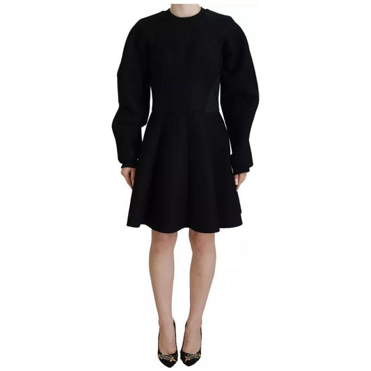 Dolce & Gabbana Black Long Sleeves A-line Mini Cotton Dress Dolce & Gabbana Tan