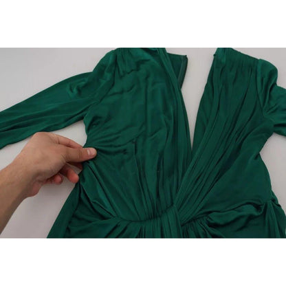 Dolce & Gabbana Dark Green Viscose Long Sleeve Midi Dress