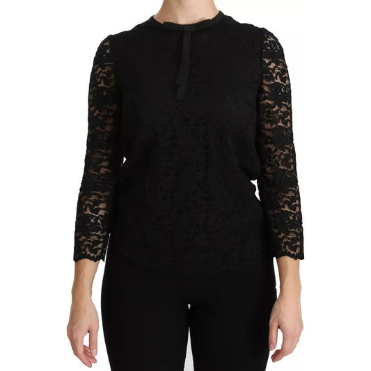 Dolce & Gabbana Black Lace Long Sleeve Blouse Nylon Top Dolce & Gabbana Black