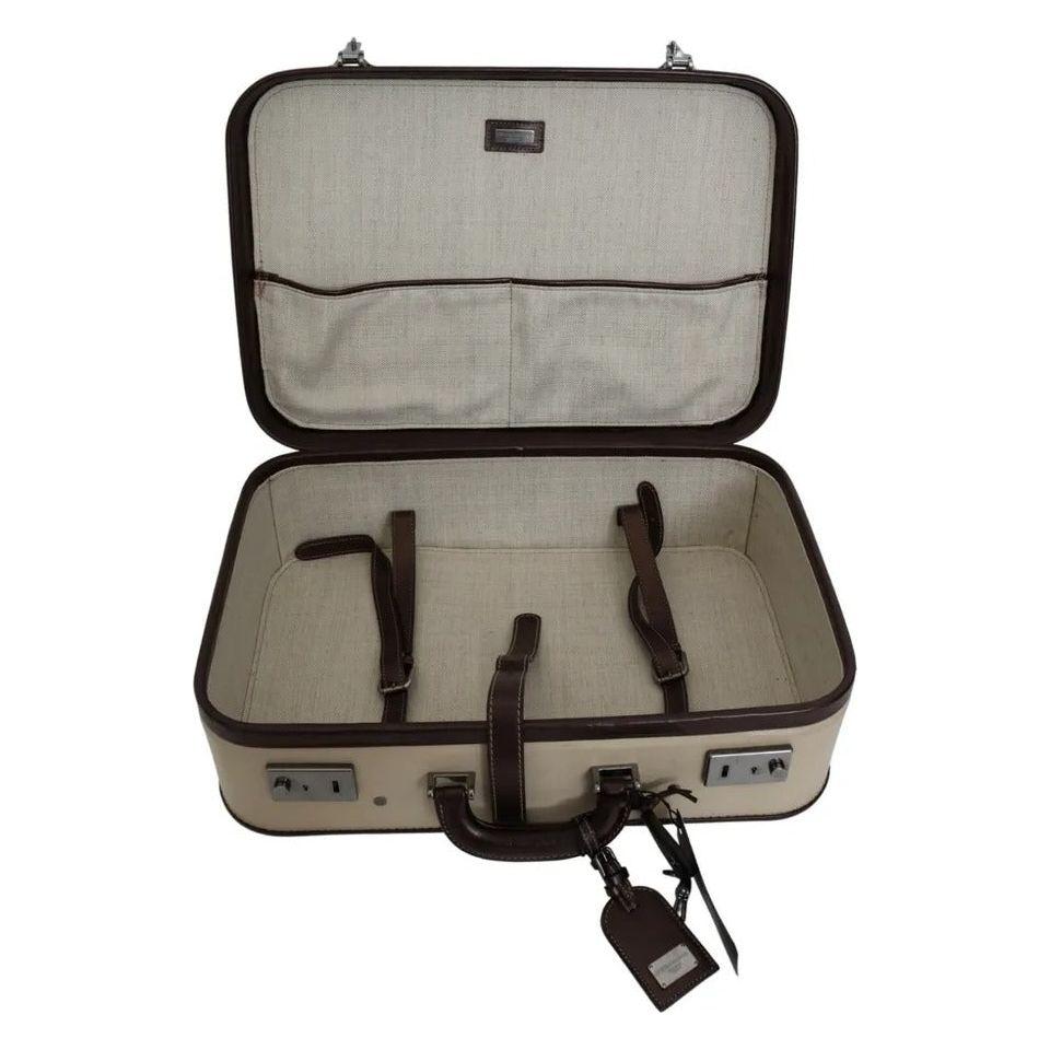 Dolce & Gabbana Brown Beige Leather Mens Travel Suitcase Luggage Bag