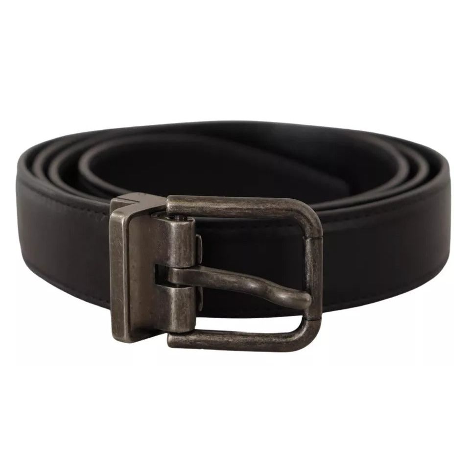 حزام دولتشي آند غابانا المصنوع من جلد العجل الأسود ومشبك معدني بشعار قديم