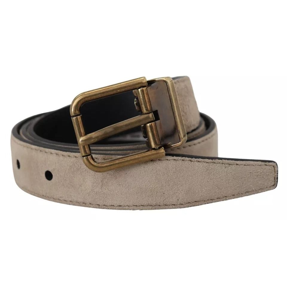 حزام دولتشي آند غابانا من الجلد المخملي باللون البيج مع مشبك معدني باللون الذهبي