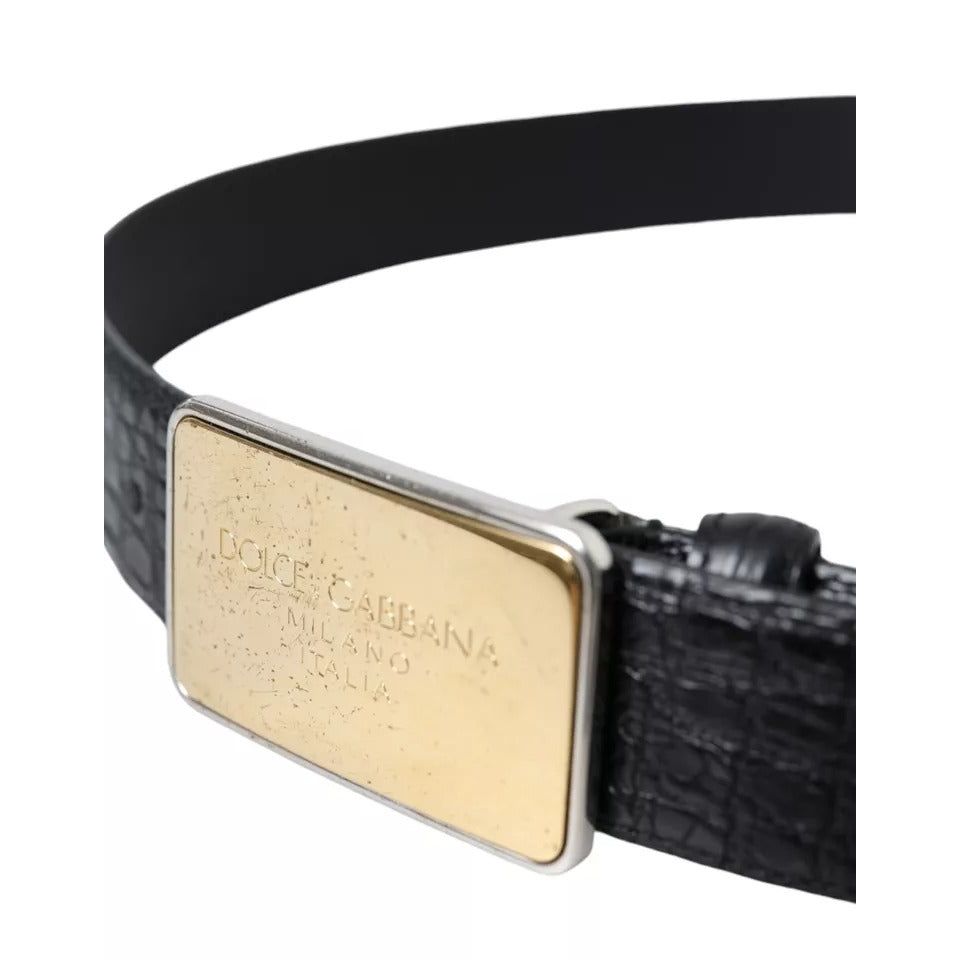 Dolce & Gabbana Black Exotic Leather Gold Metal Buckle Belt
