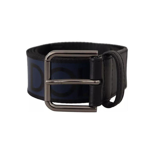 Dolce & Gabbana Blue Black Logo Print Silver Buckle Belt Dolce & Gabbana Black
