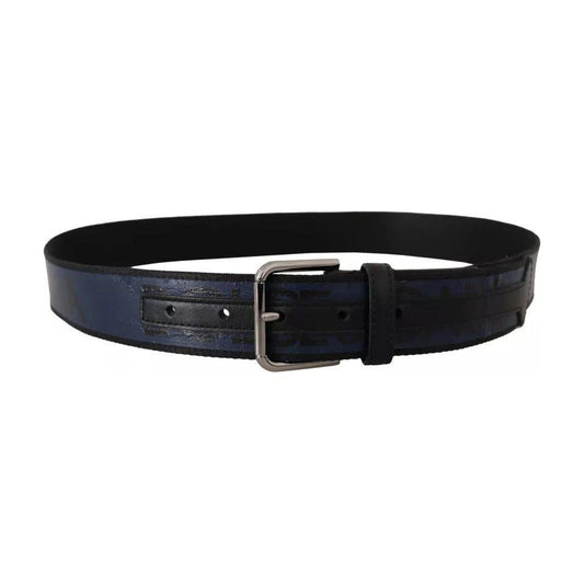Dolce & Gabbana Blue Black Logo Print Silver Buckle Belt Dolce & Gabbana Black