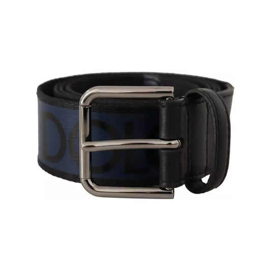 Dolce & Gabbana Blue Black Logo Print Silver Buckle Belt Dolce & Gabbana Black