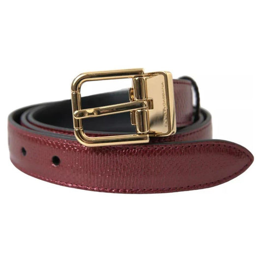 Dolce & Gabbana Maroon Leather Gold Metal Buckle Men Belt Dolce & Gabbana Dark Olive Green
