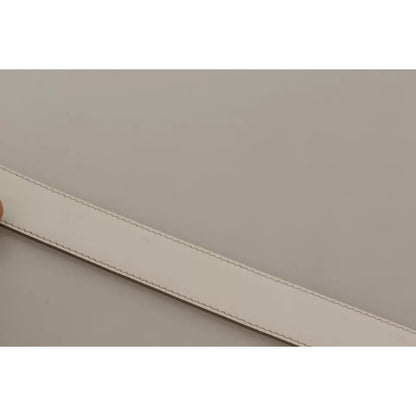 Dolce & Gabbana White Leather Gold Logo Engraved Metal Buckle Belt