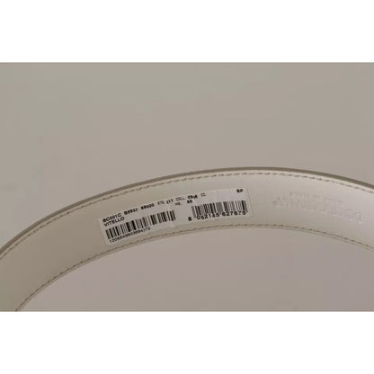 Dolce & Gabbana White Leather Gold Logo Engraved Metal Buckle Belt