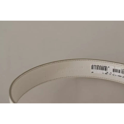 Dolce & Gabbana White Leather Gold Logo Engraved Metal Buckle Belt