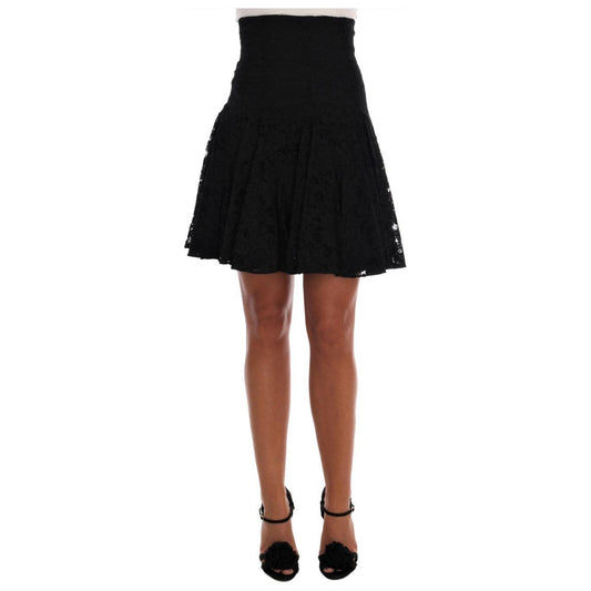 Dolce & Gabbana Elegant Floral Lace A-Line Mini Skirt Dolce & Gabbana Black