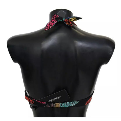 Dolce & Gabbana Black Corals Print Swimsuit Beachwear Bikini Top