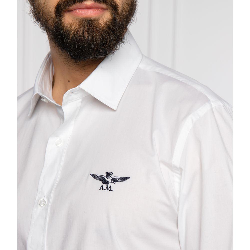 قميص Aeronautica Militare Slim Fit من القطن باللون الأبيض مع شعار النسر