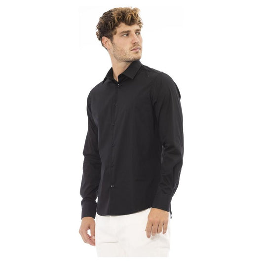 Baldinini Trend Black Cotton Men Shirt Baldinini Trend Dark Slate Gray